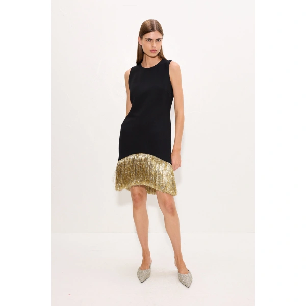 Simon Miller Bowie Fringe Mini Dress in Black Tinsel | Mini Dresses | Coveti