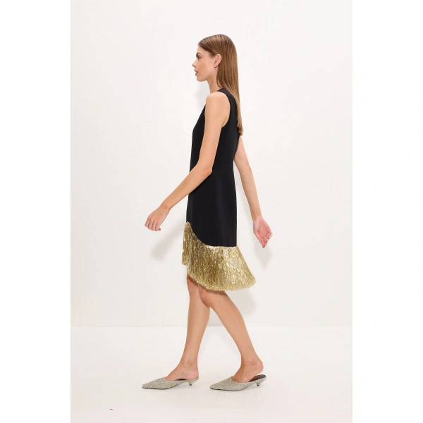 Simon Miller Bowie Fringe Mini Dress in Black Tinsel | Mini Dresses | Coveti