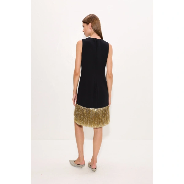 Simon Miller Bowie Fringe Mini Dress in Black Tinsel | Mini Dresses | Coveti