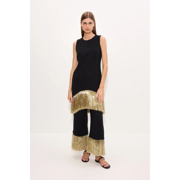 Simon Miller Bowie Fringe Mini Dress in Black Tinsel | Mini Dresses | Coveti