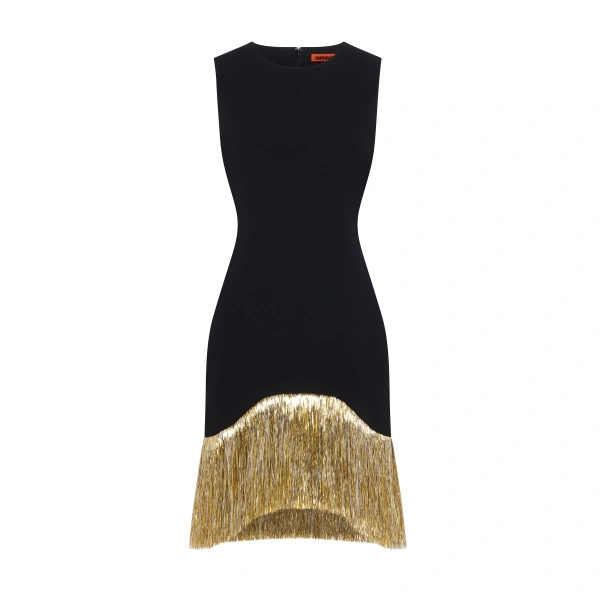 Bowie Fringe Mini Dress in Black Tinsel