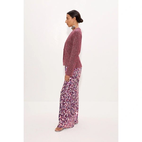Simon Miller Briar Tinsel Knit Cardigan in Metallic Pink | Cardigans | Coveti
