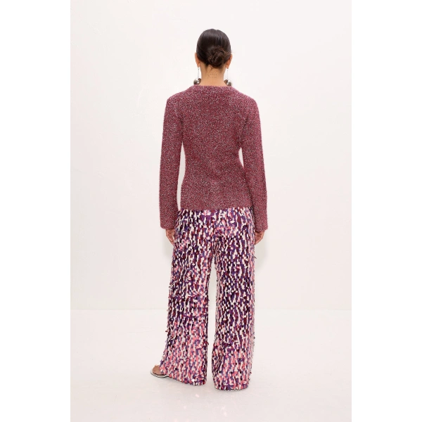Simon Miller Briar Tinsel Knit Cardigan in Metallic Pink | Cardigans | Coveti