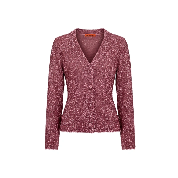 Simon Miller Briar Tinsel Knit Cardigan in Metallic Pink | Cardigans | Coveti