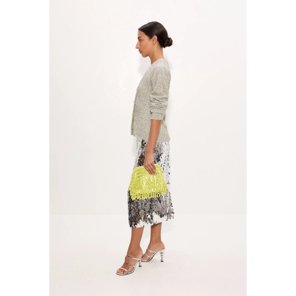 Simon Miller Briar Tinsel Knit Cardigan in Satellite Silver | Cardigans | Coveti