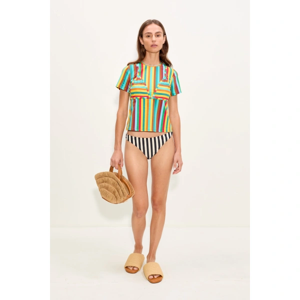 Simon Miller Bwai Bikini Bottom in Black and White Stripe | Bikinis | Coveti