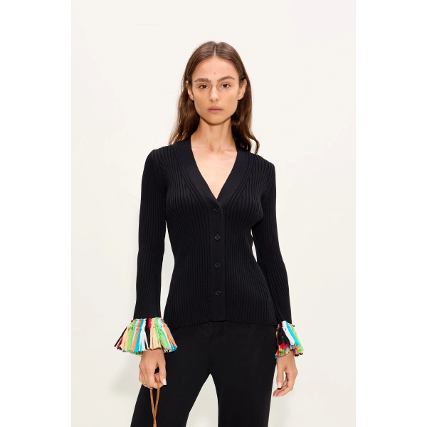 Simon Miller Cara Knit Fringe Cardigan in Black Multi | Cardigans | Coveti