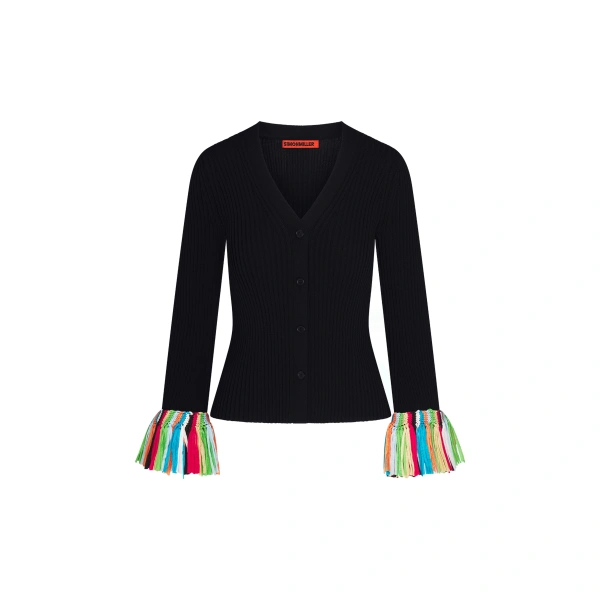 Cara Knit Fringe Cardigan in Black Multi