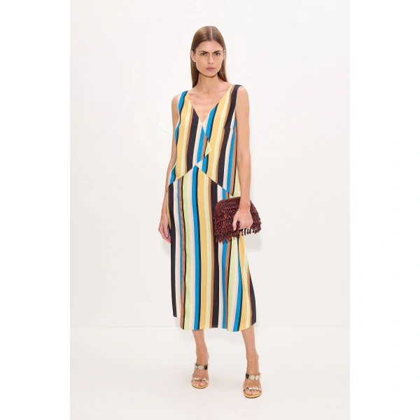 Simon Miller Cece Asymmetrical Midi Dress in Ocean Stripe | Midi Dresses | Coveti