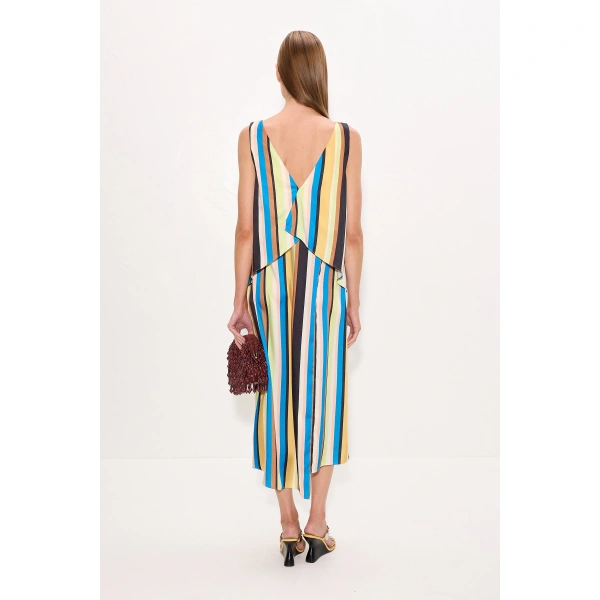 Simon Miller Cece Asymmetrical Midi Dress in Ocean Stripe | Midi Dresses | Coveti