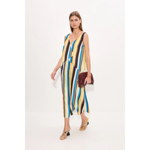 Simon Miller Cece Asymmetrical Midi Dress in Ocean Stripe | Midi Dresses | Coveti