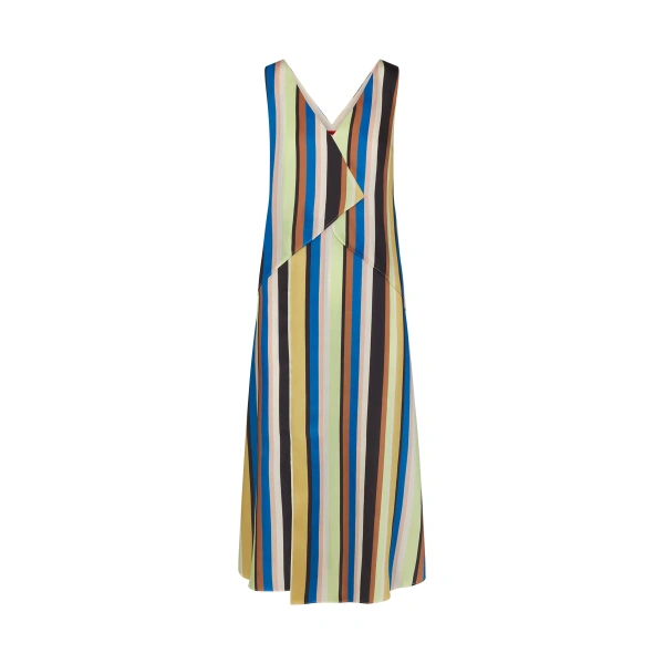Cece Asymmetrical Midi Dress in Ocean Stripe