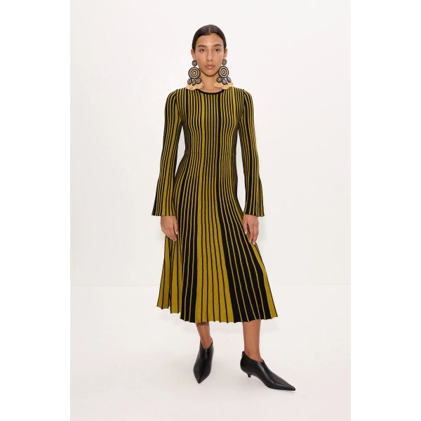 Simon Miller Celia Knit Dress in Melange Mustard and Black Rib | Maxi Dresses | Coveti