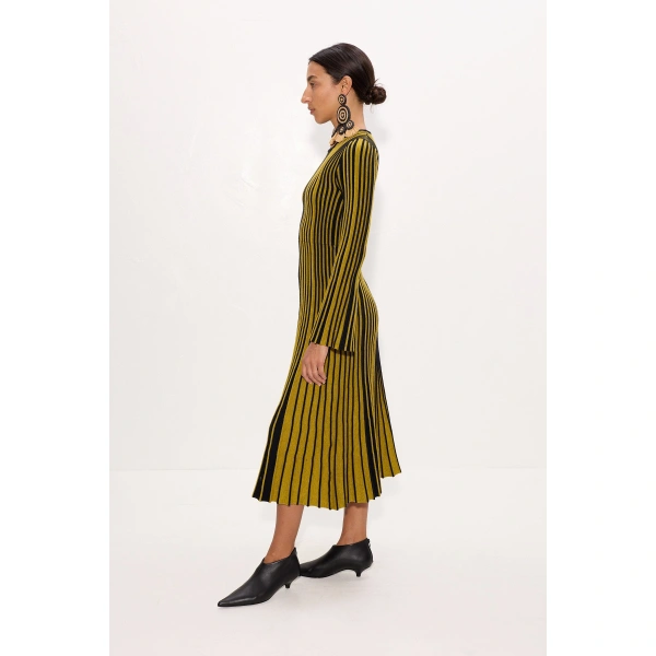 Simon Miller Celia Knit Dress in Melange Mustard and Black Rib | Maxi Dresses | Coveti