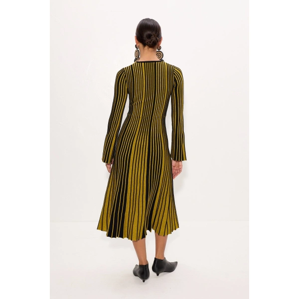 Simon Miller Celia Knit Dress in Melange Mustard and Black Rib | Maxi Dresses | Coveti