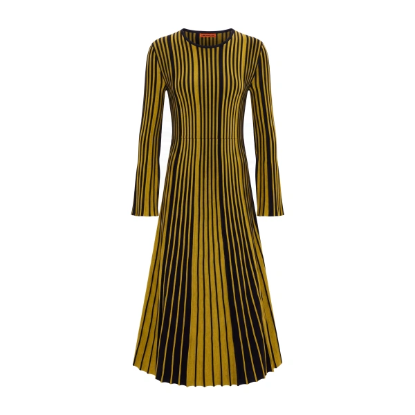 Celia Knit Dress in Melange Mustard and Black Rib