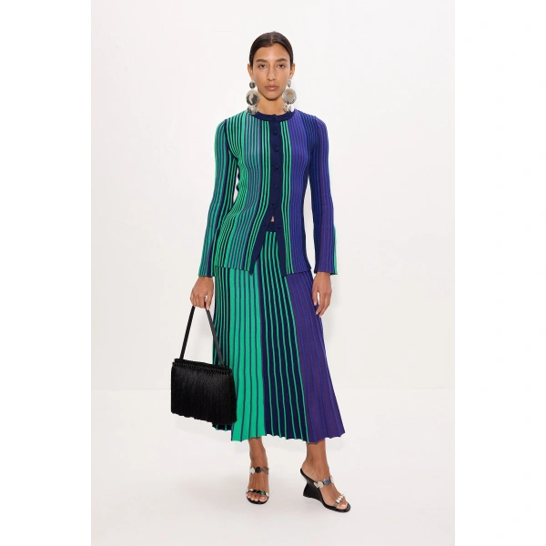 Simon Miller Celia Knit Skirt in Cool Tone Rib | Pleated Skirts | Coveti