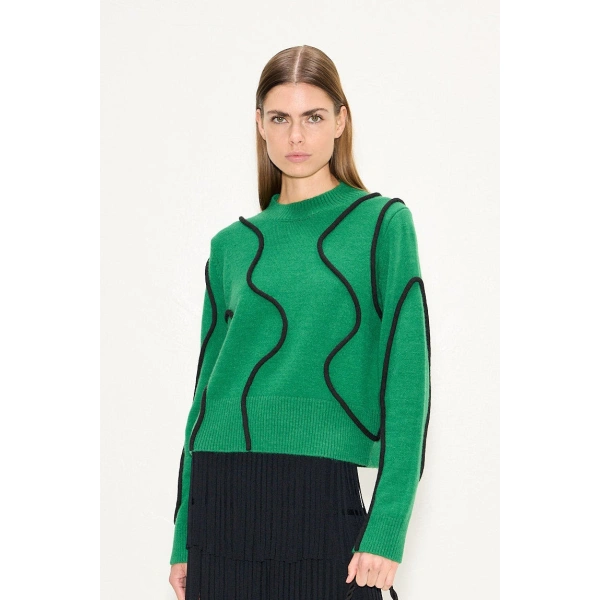 Simon Miller Cher Squiggle Sweater in Grass Green and Black | Sweaters | Coveti