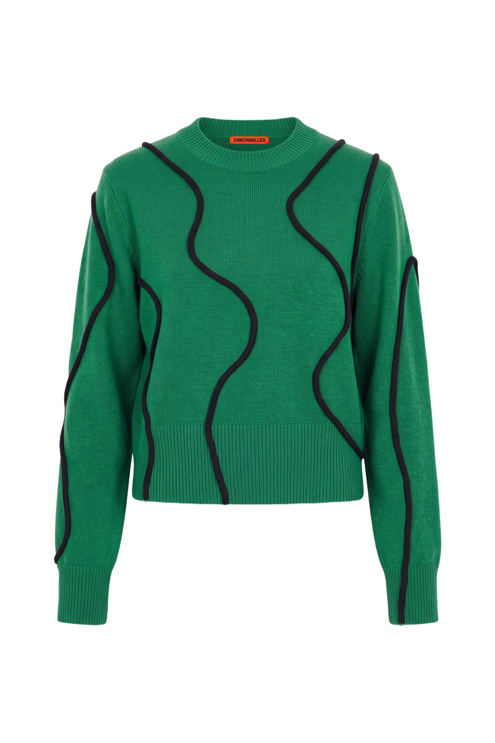 Simon Miller Cher Squiggle Sweater in Grass Green and Black Simon Miller Cher Squiggle Sweater in Grass Green and Black | Sweaters | Coveti
