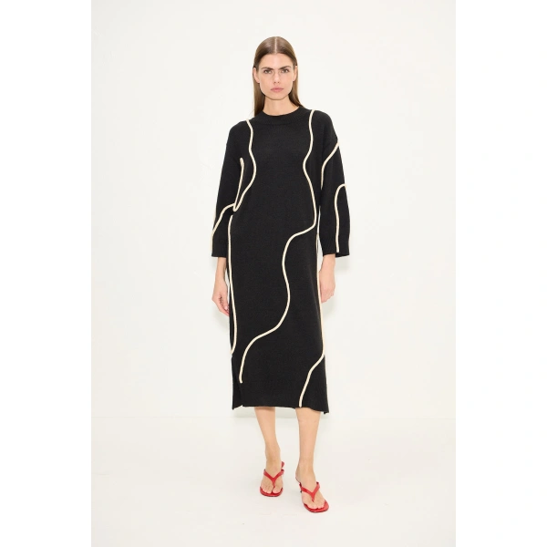 Simon Miller Codi Squiggle Sweater Dress in Black and Cream | Midi Dresses | Coveti