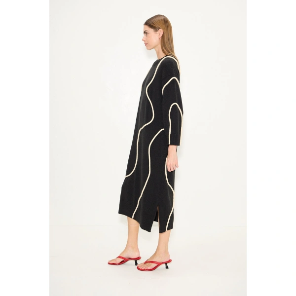 Simon Miller Codi Squiggle Sweater Dress in Black and Cream | Midi Dresses | Coveti