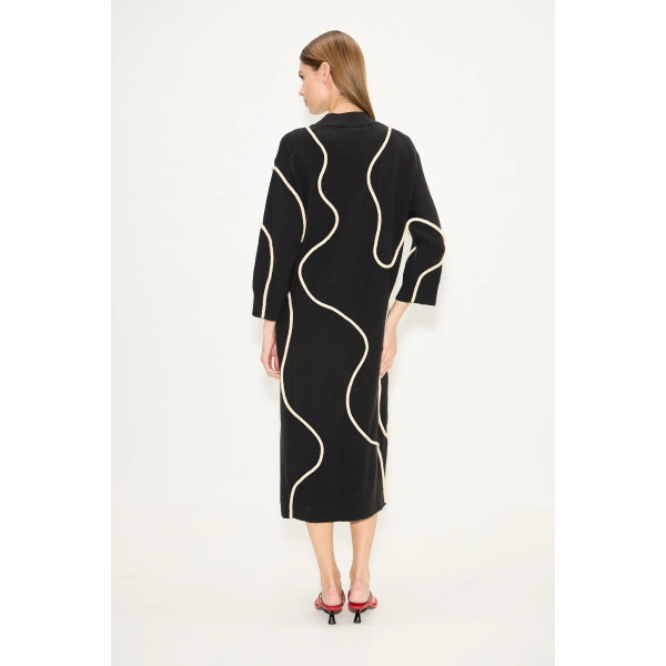 Simon Miller Codi Squiggle Sweater Dress in Black and Cream | Midi Dresses | Coveti