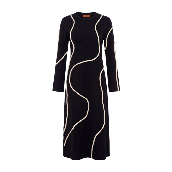 Codi Squiggle Sweater Dress in Black and Cream