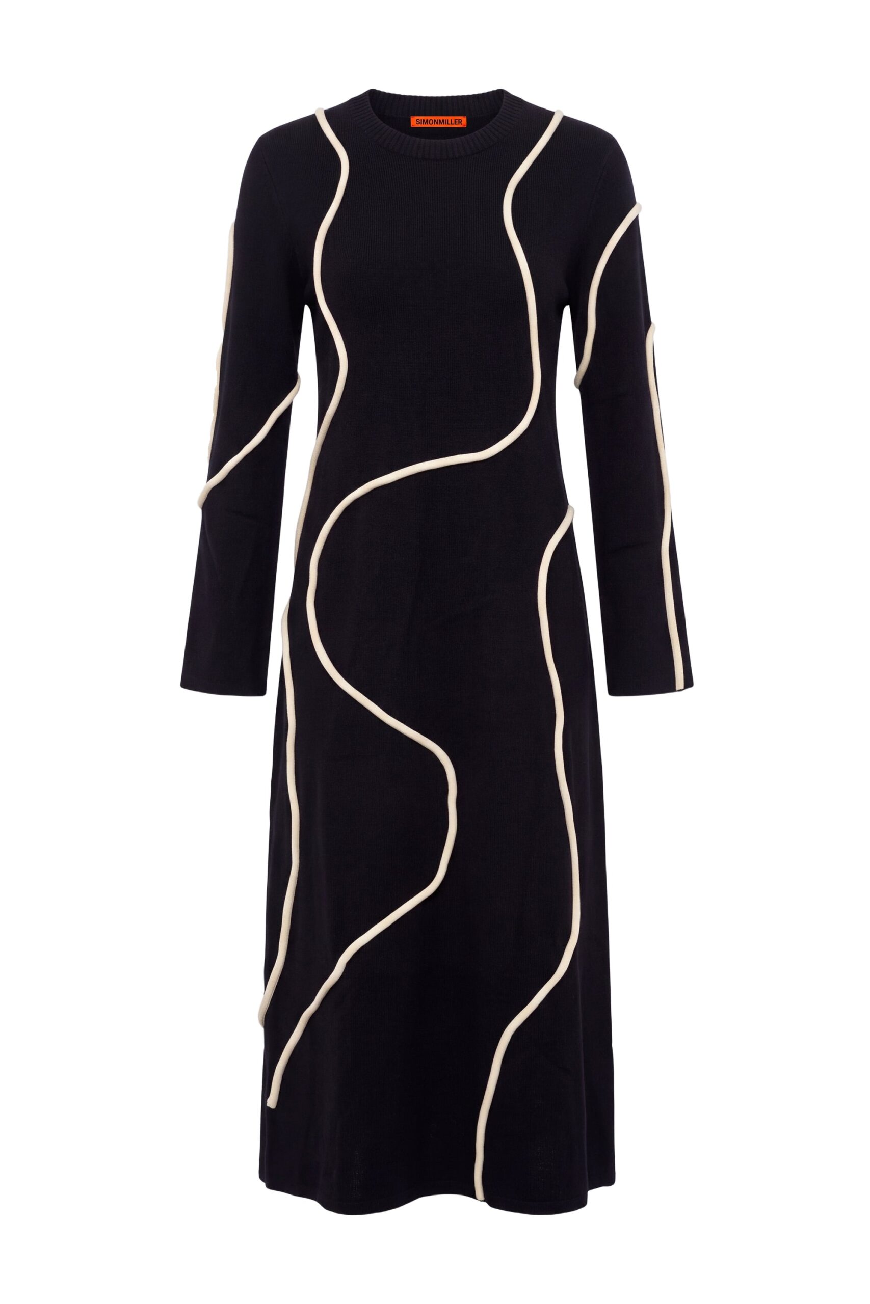 Simon Miller Codi Squiggle Sweater Dress in Black and Cream Simon Miller Codi Squiggle Sweater Dress in Black and Cream | Midi Dresses | Coveti