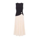 Simon Miller Cori Pleated Dress in Black and Macadamia | Maxi Dresses | Coveti