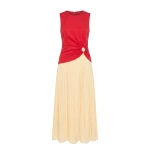 Simon Miller Cori Pleated Dress in Butter and Classic Red Combo | Maxi Dresses | Coveti