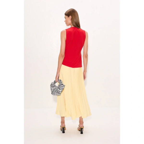 Simon Miller Cori Pleated Dress in Butter and Classic Red Combo | Maxi Dresses | Coveti
