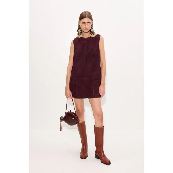 Simon Miller Delphine Suede Mini Dress in Bordeaux | Mini Dresses | Coveti