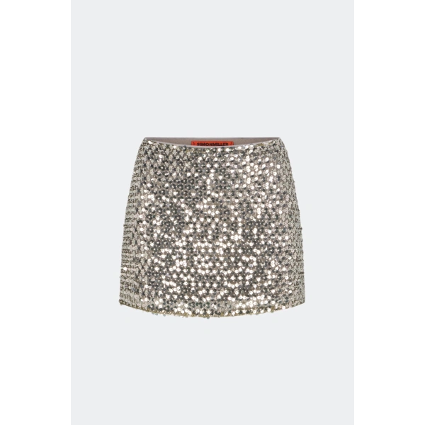 Simon Miller Dizzy Sequin Skirt in Satellite Silver | Mini Skirts | Coveti
