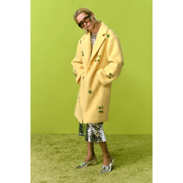 Simon Miller Esme Embellished Coat in Lemon Yellow | Coats | Coveti