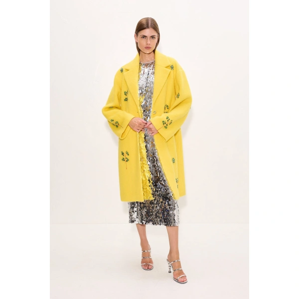 Simon Miller Esme Embellished Coat in Lemon Yellow | Coats | Coveti