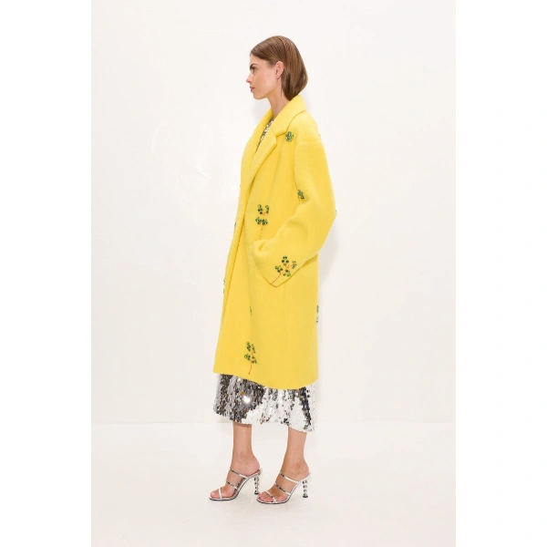Simon Miller Esme Embellished Coat in Lemon Yellow | Coats | Coveti
