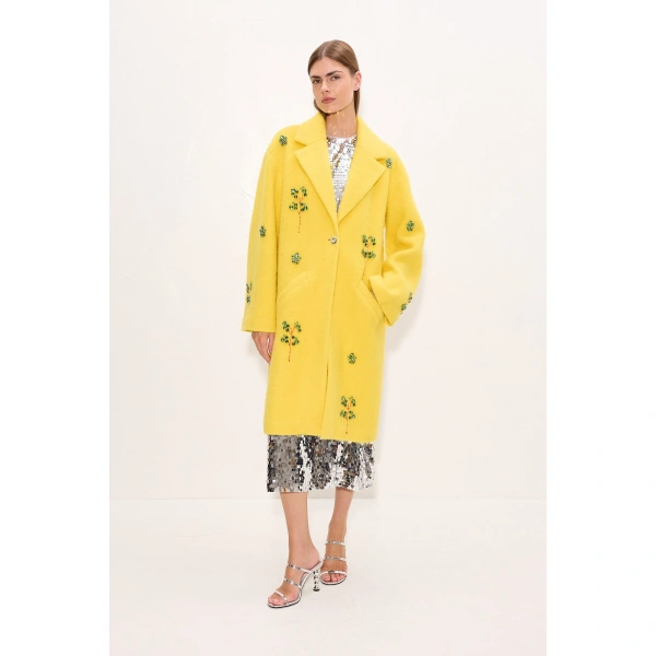Simon Miller Esme Embellished Coat in Lemon Yellow | Coats | Coveti