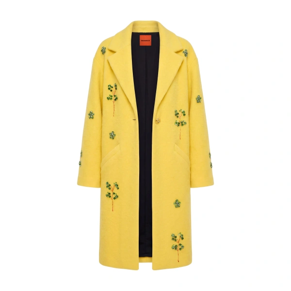 Esme Embellished Coat in Lemon Yellow
