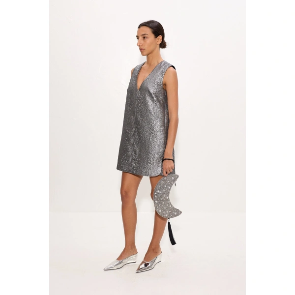 Simon Miller Fountain Metallic Mini Dress in Pewter | Mini Dresses | Coveti