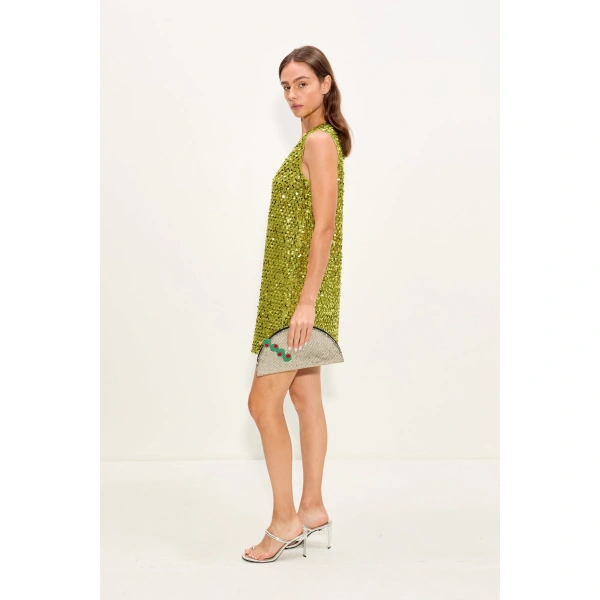 Simon Miller Fountain Sequin Dress in Metallic Pear | Mini Dresses | Coveti