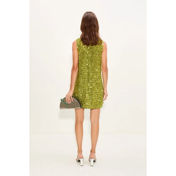 Simon Miller Fountain Sequin Dress in Metallic Pear | Mini Dresses | Coveti