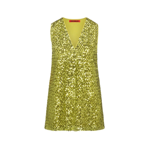 Simon Miller Fountain Sequin Dress in Metallic Pear | Mini Dresses | Coveti