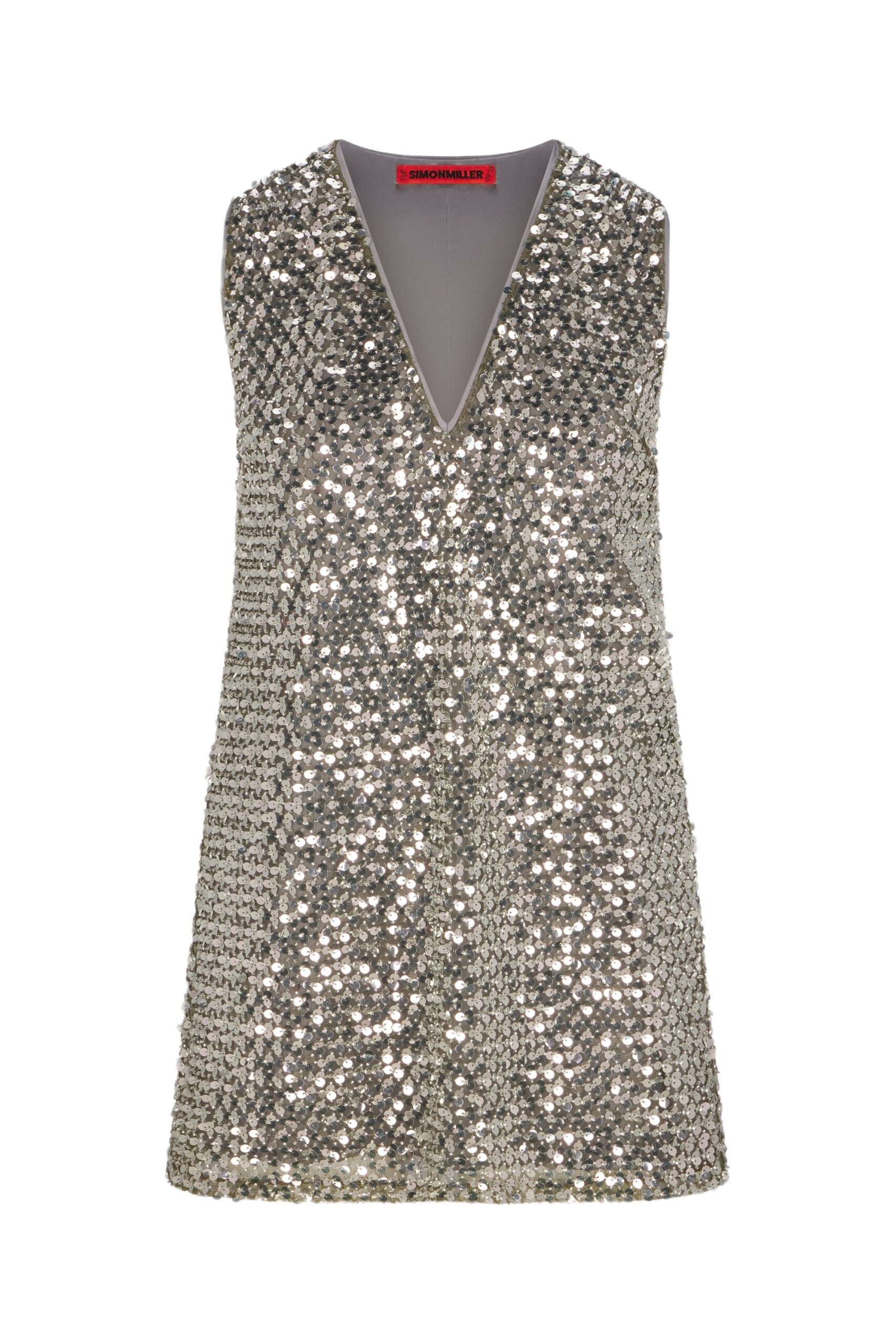Simon Miller Fountain Sequin Dress in Satellite Silver Simon Miller Fountain Sequin Dress in Satellite Silver | Mini Dresses | Coveti