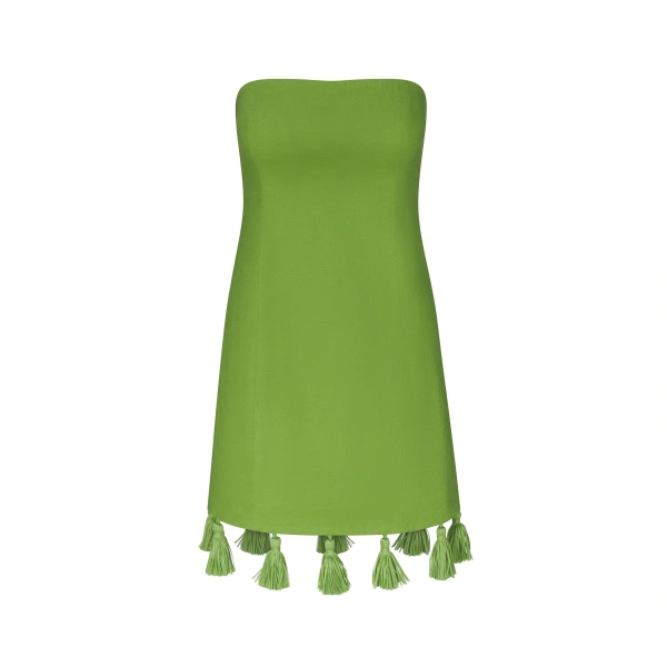 Freya Linen Tassel Mini Dress in Matcha