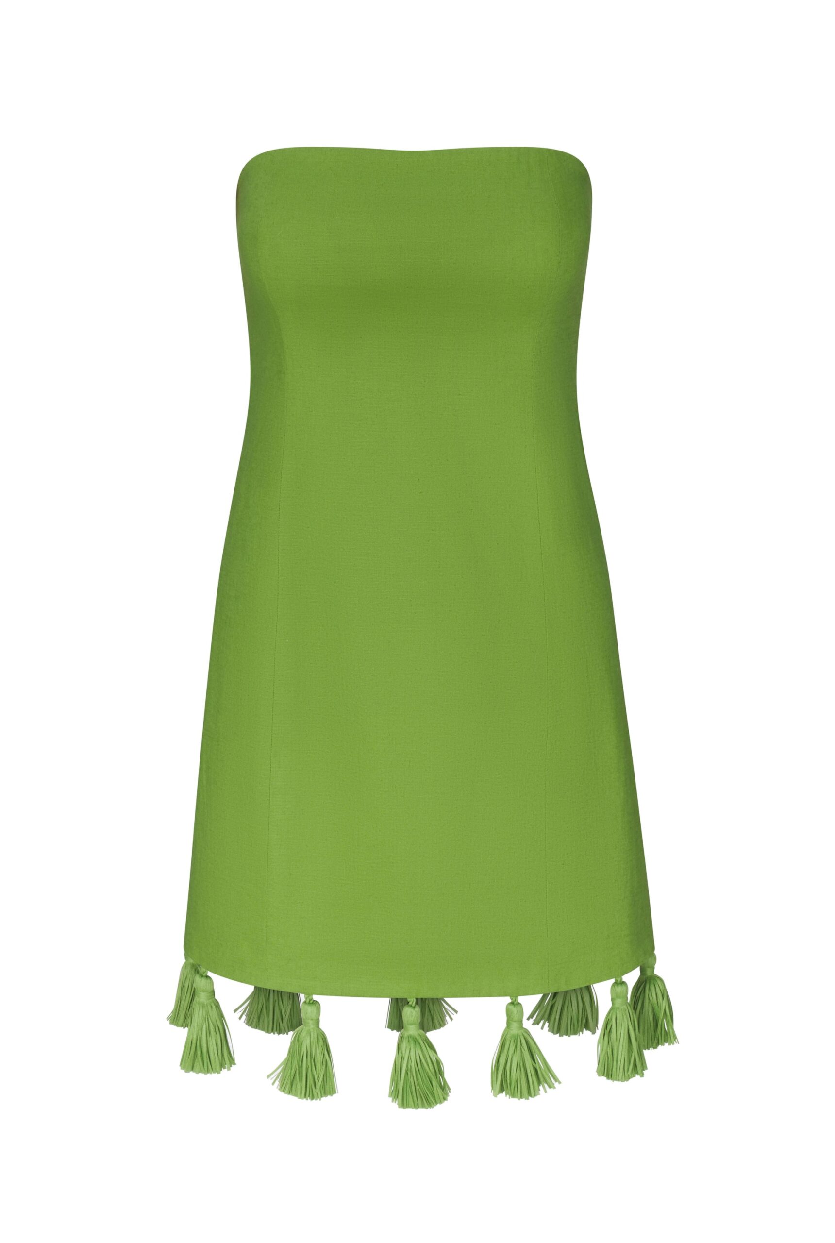 Simon Miller Freya Linen Tassel Mini Dress in Matcha Simon Miller Freya Linen Tassel Mini Dress in Matcha | Mini Dresses | Coveti