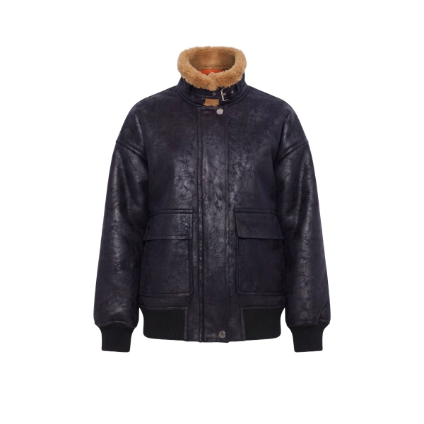 Halle Faux Shearling Bomber Jacket in Black