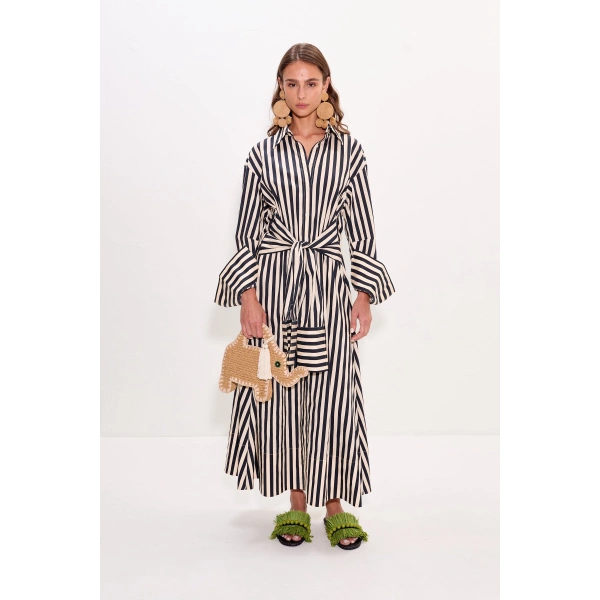 Simon Miller Inna Poplin Maxi Dress in Black and White Stripe | Maxi Dresses | Coveti