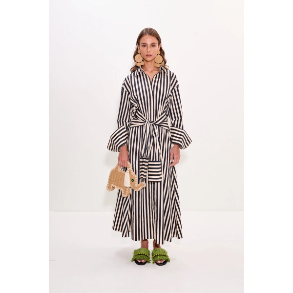 Simon Miller Inna Poplin Maxi Dress in Black and White Stripe | Maxi Dresses | Coveti