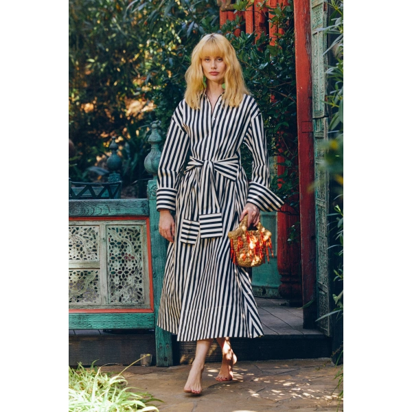 Simon Miller Inna Poplin Maxi Dress in Black and White Stripe | Maxi Dresses | Coveti
