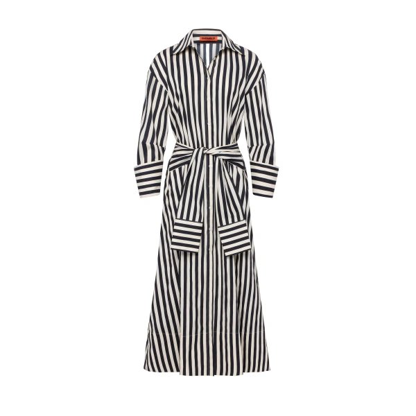 Inna Poplin Maxi Dress in Black and White Stripe